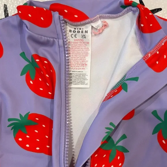 Mini Boden Purple Long-Sleeve Strawberry Swimsuit - Picture 2 of 6